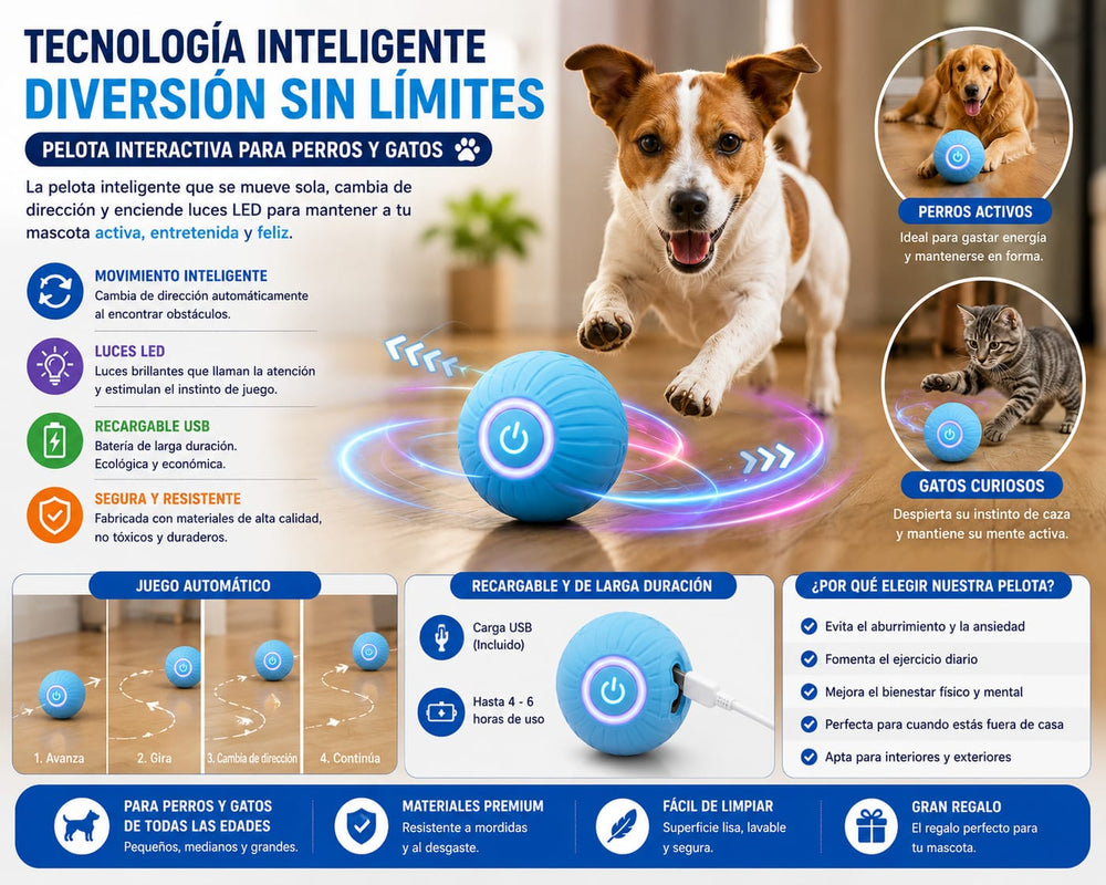Pelota Inteligente con Luces LED para Mascotas