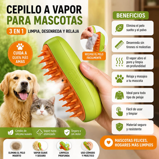 Cepillo de Vapor 3 en 1 para Mascotas